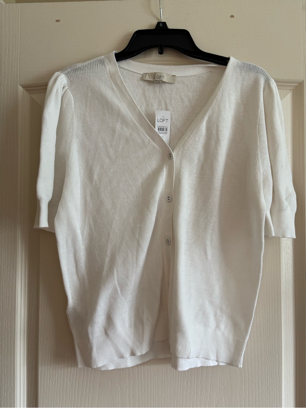 LOFT White Short Sleeve V-Neck Button Cardigan